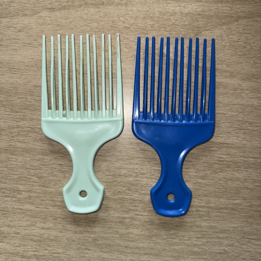 Vtg Hair Pick Plastic Wide Tooth Combs 6" Hair Lifts Afro USA MCM Lot Of 2 Prop